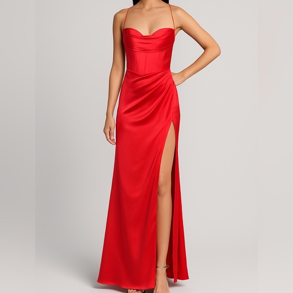 🆕 GB Red Corset Gown Size 15 Strap Slit Maxi Formal Evening Dress NWT Dillard’s - Picture 1 of 16
